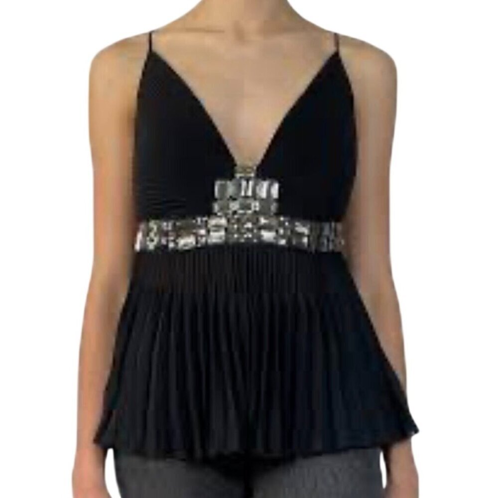 Silk Jewel Babydoll Tank Top Black 44 Delicate Vampire  Sexy Romantic Vegas Chic